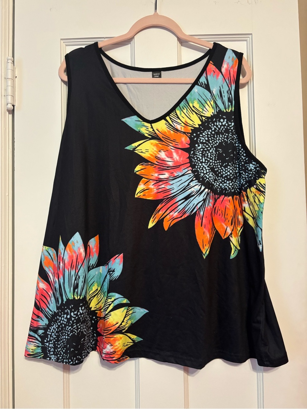 SHEIN Black Tank Top with Multicolor Sunflower Print